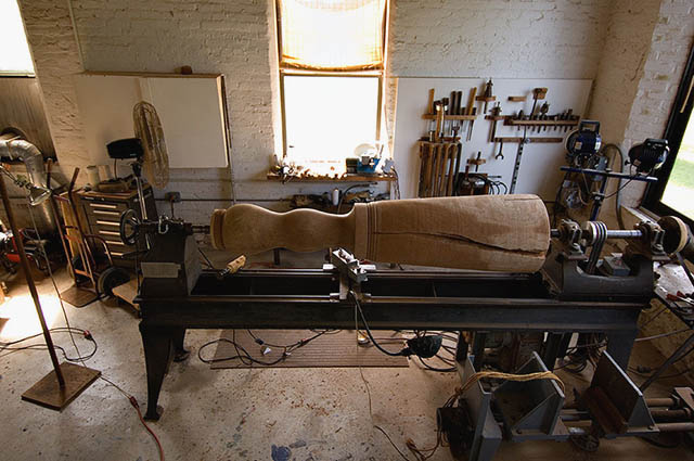 Mark Lindquist's Liberty Mallet Sculpture on lathe, nearing completion